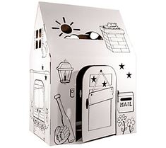 a white cardboard box with black and white drawings on the front, inside and out