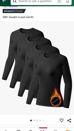 Athletic Tops, Womens Thermal, Tops Long Sleeve, Thermal Shirt, Base Layer, All Black, Cold Weather, Long Sleeve Tops, Long Sleeve