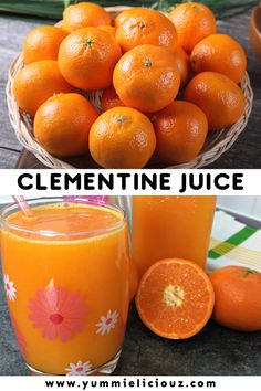 orange juice and clementine juice are shown in this collage with the words clementine juice