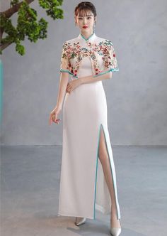 #ad Great shopping ideas for Gorgeous Mandarin Collar embroidery Floral Cape split Cheongsam Party Prom Gown_, Party Clothing Floral Cape, Collar Embroidery, Modern Cheongsam, Dream Dresses, Embroidery Floral, Shopping Ideas, Cordial, Cheongsam, Prom Gown