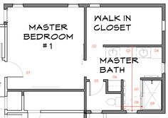 Walk In Closet Off Bathroom, Long Narrow Bathroom With Closet Layout, Bedroom Addition Off Kitchen, Basement Master Suite Layout, Primary Bedroom And Bathroom Layout, Master Closet Off Bathroom, Bathroom Master Closet Combo, Master Closet In Bathroom Layout, Bathroom And Closet Combo Master Floor Plan