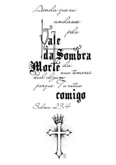 an ink drawing of the cross with words written in spanish and english on white paper