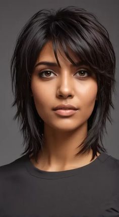 Explore stunning medium shag haircuts suitable for fine, thick, curly, and straight hair. Find the perfect shag style to suit your personality and hair type. #medium #length #haircut Medium Choppy Shag Haircuts, Short Shaggy Haircuts Straight Hair, Medium Length Shags, Short Hair Trends 2024 Haircuts Women, Layered Bangs Medium Hair, Modern Shag Haircuts Short, Choppy Layers For Medium Hair, Shag Without Bangs, Medium Length Choppy Layers