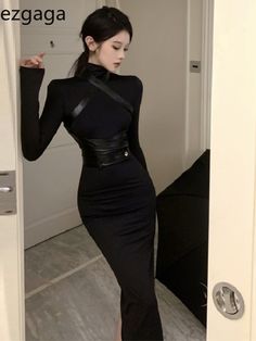 Ezgaga Dresses Women Temperament Sexy Elegant Long Sleeve Slim Solid Basic Autumn Winter Turtleneck Elegant Long Sleeve Turtleneck, Elegant Fitted Long Sleeve Turtleneck, Elegant Long Sleeve Solid Turtleneck, Elegant Soft Knit Long Sleeve Turtleneck, Sleek Black Long Sleeve Turtleneck, Winter Turtleneck, Smart Shopping, Party Dress, Fall Winter