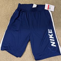 Nwt-Navy W White Stripe. Pockets Nike Training, Boys Nike, Training Shorts, Kids Bottoms, White Stripe, Color White, Nike, Navy, White