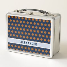 A personalized and unique present for your mad about basketball little boy or teenager son or grandson, nephew, godson etc... How about this custom lunch box with a basketball ball pattern and the name of your very own superstar? Great birthday or Christmas present. Personalized Sports Gifts, Boy Teen, Ball Pattern, Basketball Ball, Metal Lunch Box, Unique Presents, Sports Gifts, Wedding Stationery, Valentine Day Gifts