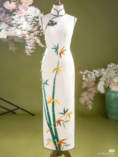 Tailor Outfit, Chinese Dress Modern, Chinese Dress Cheongsam, Cny 2023, Embroidery Gown, Qipao Pattern