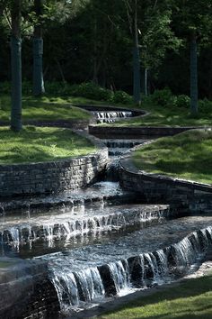 the water is running down the path in the park