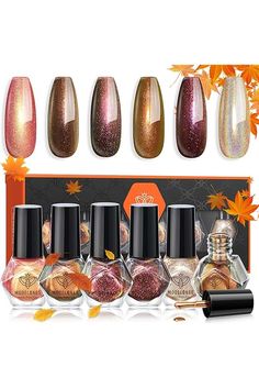 Amazon.com : Fall nail colors Fall Polish, Trendy Manicure, Rose Gold Brown, Manicure Diy, Orange Glitter