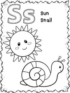 the letter s is for sun snail coloring page with an image of a snail on it