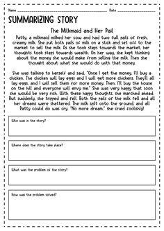 the book summing story is shown in this printable worksheet for students