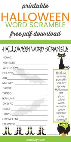 This Halloween Word Scramble for Kids is great to use at home or in the classroom. It's a free, PDF printable worksheet that not only will kids enjoy; but it's an educational activity too! #halloween #wordscramble #printable #activitiesforkids Halloween Activities In The Classroom, Halloween Academic Activities, Halloween Spelling Activities, Homeschool Halloween Activities, Halloween Homeschool Activities, Halloween Crafts For Kids Elementary, Homeschool Halloween