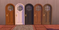 three doors are shown in the same color as they appear to be different shapes and sizes