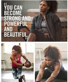 a woman holding a basketball in one hand and an image of another with the words you can become strong and powerful and beautiful