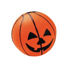 an orange basketball with a jack - o'- lantern face painted on the side