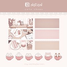 an image of some food items in pink and white colors with the words notion on it