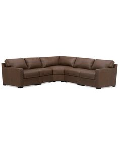 a brown leather sectional sofa on a white background