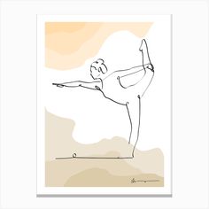 a drawing of a person doing yoga on a white and beige background with an orange sky in the background