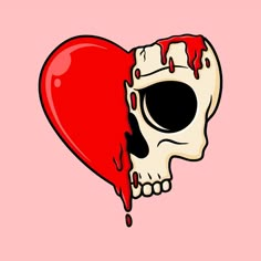 a heart shaped skull with blood dripping down the side