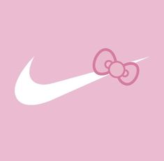 a pink wall with a white nike logo and a hello kitty bow on it's side