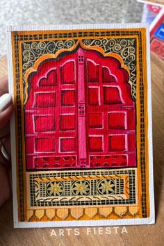 Rajasthan jharokha 2 inspired by jaipur, the pink city of Rajashtan. The acrylic paper painting is made by Parikshita Jain available on artsfiesta.com Rajasthani Fort Paintings, Jaipur Painting Canvas, Jarukha Painting, Rajasthan Architecture Sketches, Jaipur Painting Art, Rajasthani Art Paintings Canvases, Rajasthan Doodle, Rajasthan Jharokha, Rajasthani Painting Easy