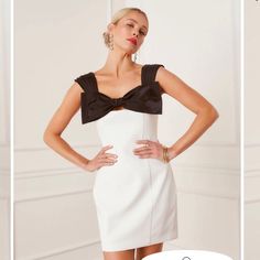 Only Tried It On As A Potential Engagement Shoot Dress And Decided To Go With A Different Dress. Fit True To Size White Mini Dress With Bow For Night Out, White Dressy Mini Dress For Evening, White Evening Mini Dress, White Mini Dress With Bow For Formal Occasions, Elegant Mini Dress With Bow For Brunch, Elegant Bow Mini Dress For Brunch, Elegant White Mini Dress With Bow, Chic White Mini Dress For Evening, Elegant Black And White Mini Dress For Summer