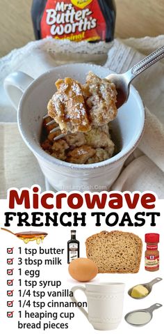 an advertisement for microwave french toast with ingredients to make it