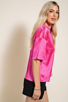 Add a pop of color to your wardrobe with this Barbie Pink Satin Blouse featuring an eye-catching hot pink hue and back button closure. Show off your style and stand out from the crowd in this bright, cheerful piece. Barbie Pink Satin Blouse 96% Polyester 4% Spandex Pink Satin Blouse, Satin Blouse, Pink Satin, Hot Pink, Color Pop, Spandex, Satin, Boutique, Wardrobe