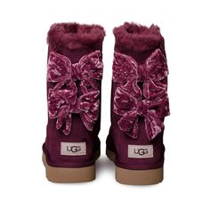 UGG Bailey Bow Crushed Velvet Wine Grape Boots - Women's Winter Boots With Bow And Round Toe, Fall Boots With Bow And Round Toe, Ugg Bailey Bow, Wine Grape, Ugg Store, Bailey Bow Uggs, Ugg Bailey, Bailey Bow, Velvet Boots