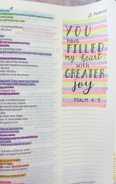 an open bible with the words you have filed my heart with greater joy