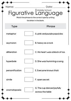 a printable worksheet for the middle school language class, with words and pictures