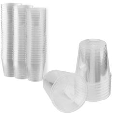 clear plastic cups with lids are lined up