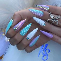 Mermaid Vibes, Tropical Nails, Stiletto Nail Art, Unicorn Nails, Stiletto Nails Designs, Beach Nails