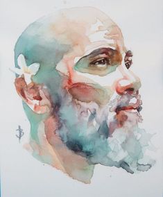 a watercolor painting of a man's face