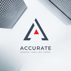 the logo for accurate brand tagline here is shown in front of skyscrapers