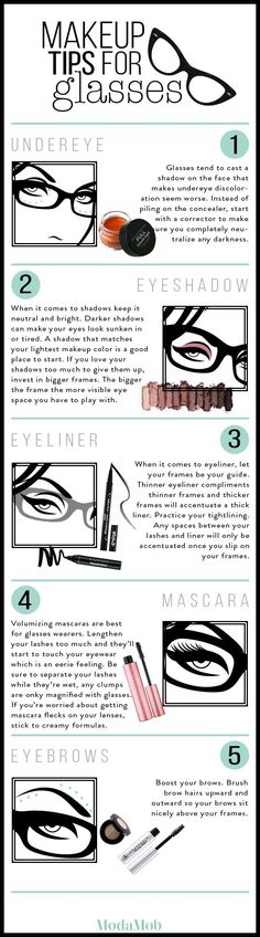 Make-Up Tips & Tricks ~ 5 Crucial Makeup Tips For Glasses Wearers #howtomakeup #makeupguide Make Up Guide, How To Wear Makeup, 2019 Makeup, Glasses Makeup, Makeup Guide, Makeup Tricks, Makeup Hacks, Trendy Makeup, Girls With Glasses