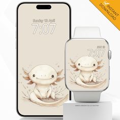 a smart watch with an image of a baby animal on it's face and the words 707 printed on its screen