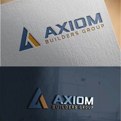 the logo for axom builder group is shown in three different colors and font options