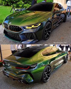 two different views of a green bmw concept car