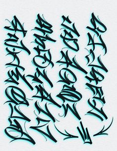 some type of calligraphy written in different styles and sizes, with the letters below it