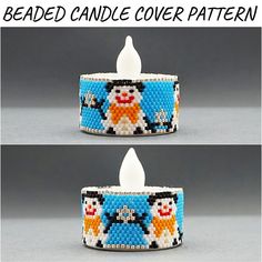 the beaded candle cover pattern is designed to look like an animal with a hat on its head