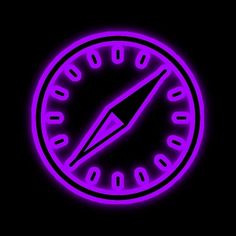 a purple neon clock with the time on it's face and arrow in the middle