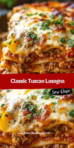 two pictures of lasagna stacked on top of each other