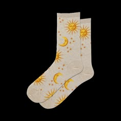 Shiny Sun And Moon Womens Celestial Crew Socks | Sockologie Cute Socks Aesthetic, Moon Socks, Socks Aesthetic, Darkest Days, Tall Socks, Sock Lovers, Funky Socks, Grandpa Sweater, Next Fashion