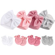 PRICES MAY VARY. Package Quantity - You will get 4 sets of baby hats and gloves in one package. The newborn cotton mittens measure 2.2’’*3.1’’(5.5cm*8cm); hat measures 14 x 13.8cm/ W5.9” x H5.1”. The hat circumstance is 12.6’’(32cm) It are designed in a proper size for newborns from 0 to 6 months. Material - Our newborn hats and gloves are made of natural high quality 96% cotton + 4% spandex. Luxuriously soft newborn hats are friendly to baby's skin, lightweight and breathable, washable and reus Newborn Mittens, Infant Hats, Baby Hat And Mittens, Baby Bow Hats, Newborn Hospital Hats, Toddler Bow, Newborn Beanie, Newborn Hats, Newborn Baby Hats