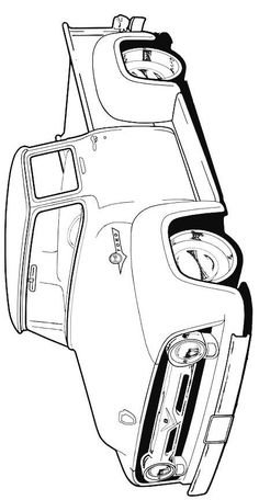 the front end of a car with its hood up and door open, in black and white