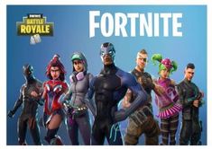 the fortnite team is standing in front of a blue background