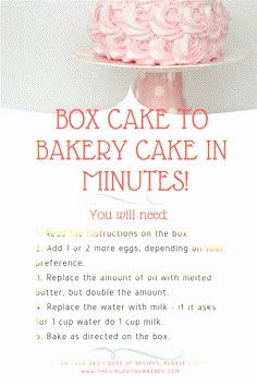 a cake with pink frosting on top and instructions for how to bake it