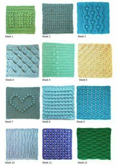 crocheted dishcloths with different colors and patterns for each type of dish cloth