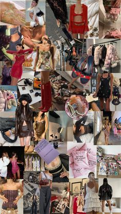 a collage of photos with different types of clothes and shoes on display in multiple pictures